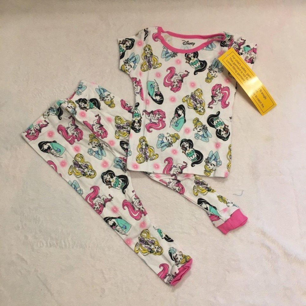 Disney Pajama Set Girls 2T White New Princess Snug Fit Cotton Sleepwear